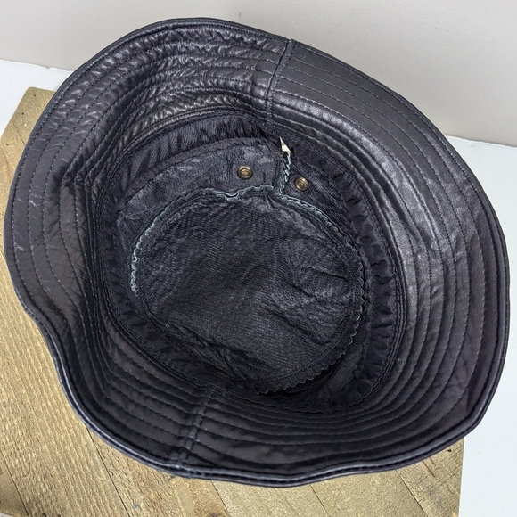 Vintage black leather bucket hat size 23.5  90s - Picture 8 of 9